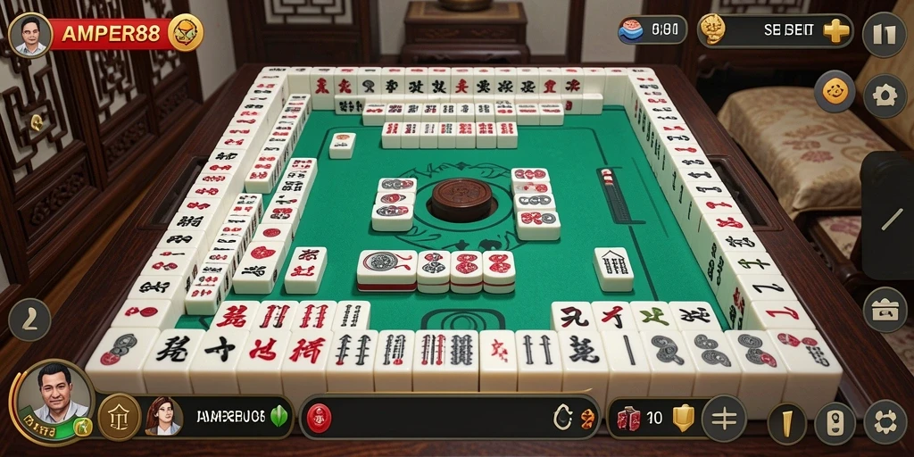 Tampilan gameplay Mahjong yang menarik dan menantang di AMPER88.