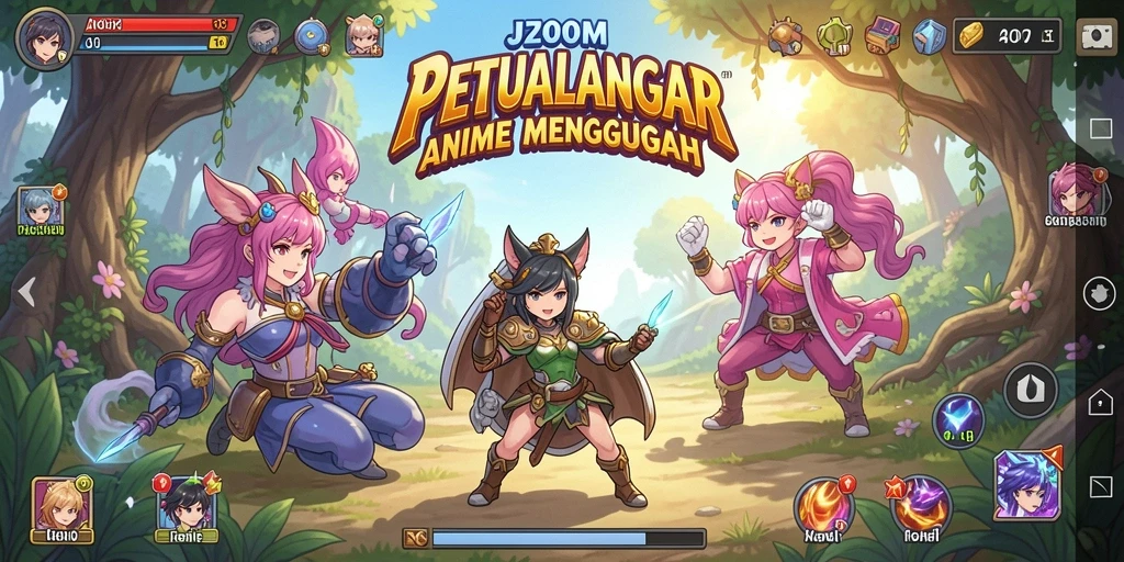 Screenshot utama J200M menampilkan aksi karakter Anime yang mendebarkan.