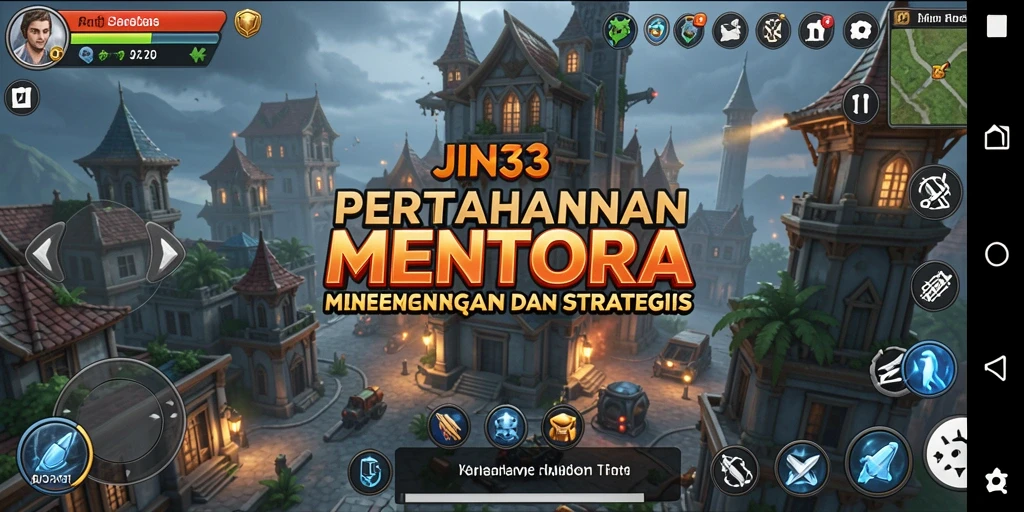 Tampilan gameplay JIN33 dengan menara dan strategi bertahan.