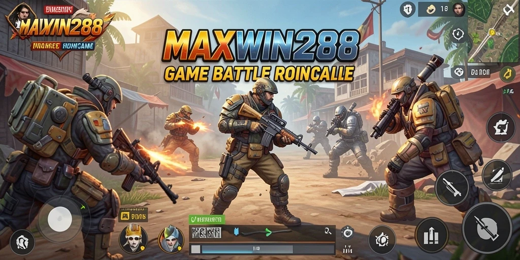 Tampilan gameplay menegangkan dalam MAXWIN288 di arena Battle Royale.