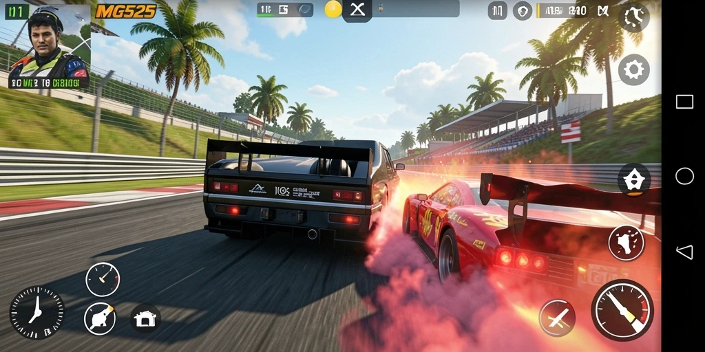 Tampilan gameplay MG525 yang mendebarkan saat balapan.